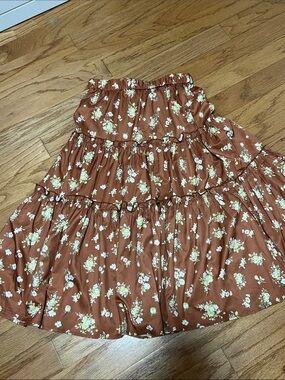 Rowen Rust Floral Tiered Midi Skirt